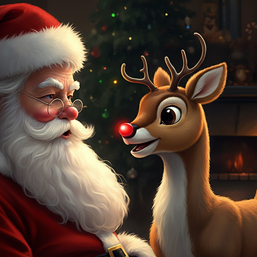 Santa talking to Rudolph