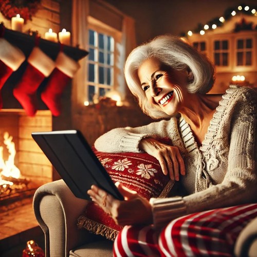 Mrs Claus on her tablet