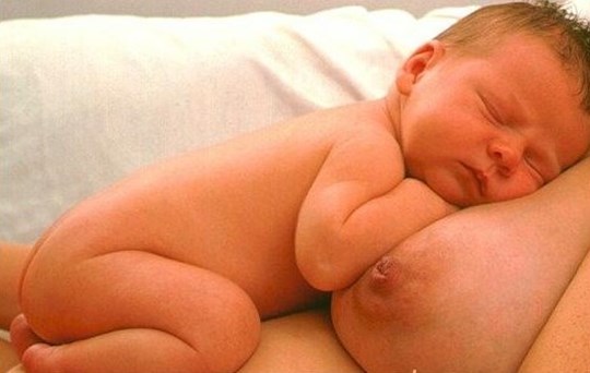 sleeping baby on breast