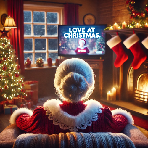 Mrs Claus watching a Hallmark movie