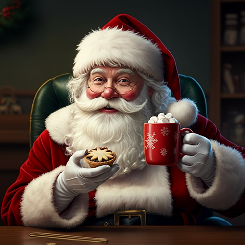 Santa enjoying cocoa and mince pies